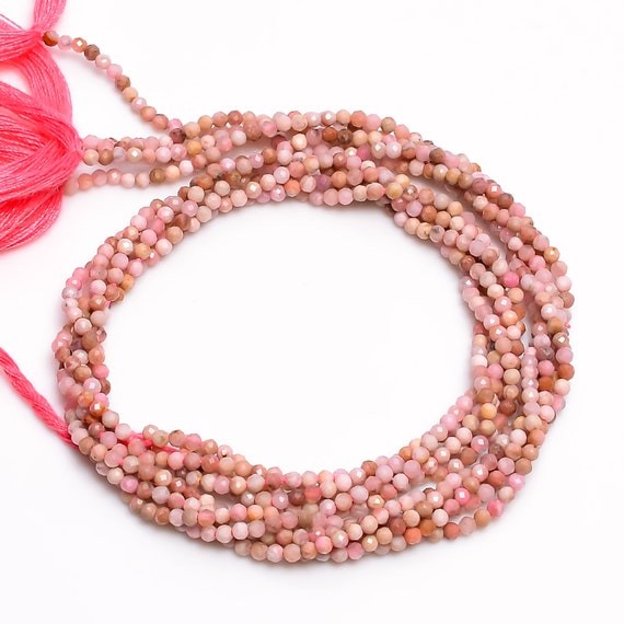 Natural Rhodonite Pink Beads Natural Gemstone 2-2.5 Mm Micro Faceted Round Rondell Beads For Jewellery 12.5" Strand Eb-27