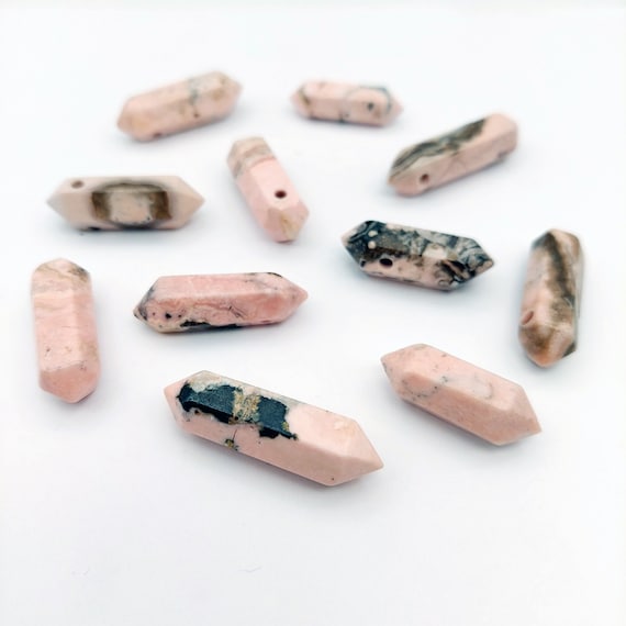 Natural Rhodonite Points, Double Terminated Gemstone, Top Drilled Points, Natural Gemstone Wand