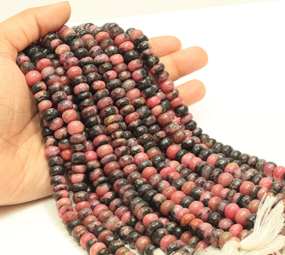 Natural Rhodonite Smooth Rondelle Beads, Beautiful Rhodonite Plain Rondelle Shape Beads,8 Inch ,8mm, Rhodonite Beads, Crafts Making Jewelry