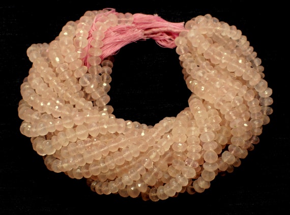 Rose Quartz Faceted Rondelle Beads Natural Rose Quartz Rondelle Beads Faceted Rose Quartz Beads For Jewelry Making Craft Necklace & Bracelet