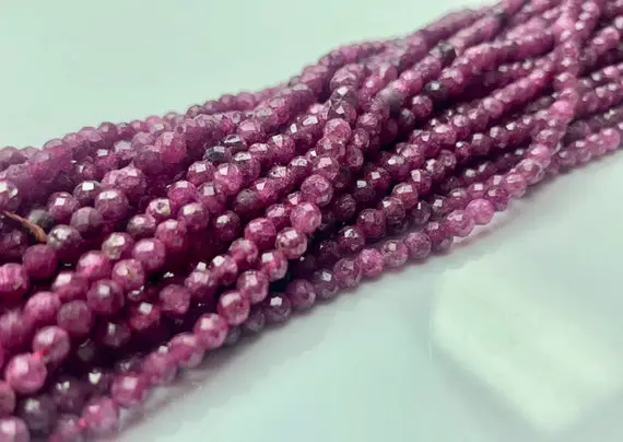 Natural Ruby 2-2.5 Mm Faceted Round Beads, 2 Mm Ruby Beads, Red Ruby Precious Gemstone Beads, Aaa+ Faceted Ruby Beads, 13 Inches Strand