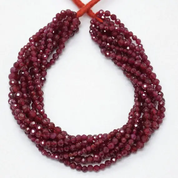 Natural Ruby Beads, Full Lot Of 9 Strands, Ruby Faceted Round Beads, Ruby Gemstone Beads, Jewelry Making Beads, Wholesale Ruby Beads