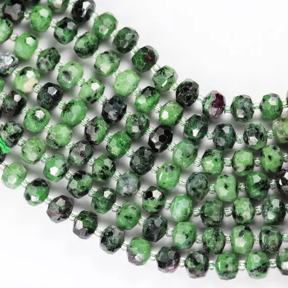 Natural Ruby Zoisite, 6*8mm Faceted Rondelle Gemstone Strand, 8 Inch , About 25 Beads,hole1mm