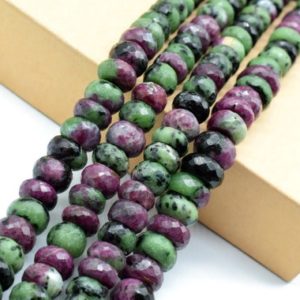 Shop Ruby Zoisite Rondelle Beads! Natural Ruby Zoisite 9mm To 10mm Faceted Rondelle Beads,Ruby Zosite Semi Precious Gemstone Beads,Micro Laser Diamond Cut Gemstone 5" Strand | Natural genuine rondelle Ruby Zoisite beads for beading and jewelry making.  #jewelry #beads #beadedjewelry #diyjewelry #jewelrymaking #beadstore #beading #affiliate #ad