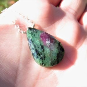 Shop Ruby Zoisite Necklaces! Natural Ruby Zoisite Necklace, Teardrop Ruby Zoisite Pendant, Sterling Silver, Green and Purple Gemstone, 14K Gold Fill, Gift for Her | Natural genuine Ruby Zoisite necklaces. Buy crystal jewelry, handmade handcrafted artisan jewelry for women.  Unique handmade gift ideas. #jewelry #beadednecklaces #beadedjewelry #gift #shopping #handmadejewelry #fashion #style #product #necklaces #affiliate #ad