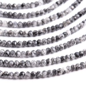 Shop Rutilated Quartz Rondelle Beads! Natural Rutilated Quartz Gemstone Beads 5×3-4MM Black Faceted Rondelle A Quality Loose Beads (118459) | Natural genuine rondelle Rutilated Quartz beads for beading and jewelry making.  #jewelry #beads #beadedjewelry #diyjewelry #jewelrymaking #beadstore #beading #affiliate #ad