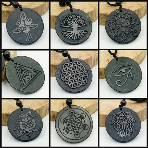 Natural Shungite Pendant And Engraved Amulets, Bioenergetic Rare Stone, Shungite Emf Protection Necklace, Shungite Necklace,crystal Gifts.