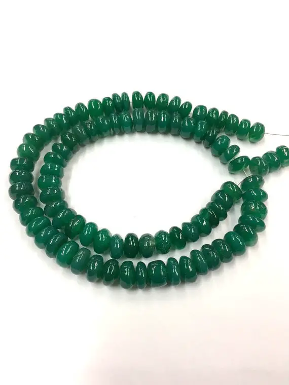 Natural Smooth Green Onyx Rondelle Beads 9-10mm Onyx Gemstone Beads 18 Inch Strand Green Onyx Smooth Beads Green Color Rondelle