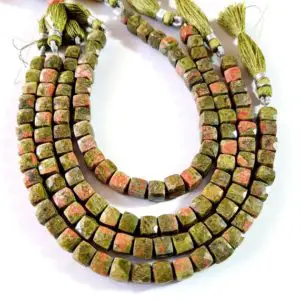 Shop Unakite Bead Shapes! Natural Unakite Gemstone Unakite Faceted Cube Shape Beads 6.5 mm to 7 mm Size Approx. Beads 8 inch Strand Beaded Briolette SA No.- 1702 | Natural genuine other-shape Unakite beads for beading and jewelry making.  #jewelry #beads #beadedjewelry #diyjewelry #jewelrymaking #beadstore #beading #affiliate #ad