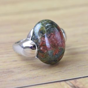 Shop Unakite Rings! Natural Unakite Ring in 925 Sterling Silver, Statement Ring, Classic Oval Gemstone Ring, Jasper Ring, All sizes Available, Gift For Her SR31 | Natural genuine Unakite rings, simple unique handcrafted gemstone rings. #rings #jewelry #shopping #gift #handmade #fashion #style #affiliate #ad