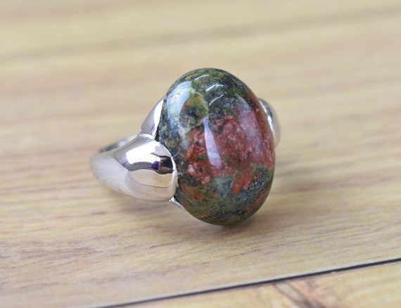Natural Unakite Ring In 925 Sterling Silver, Statement Ring, Classic Oval Gemstone Ring, Jasper Ring, All Sizes Available, Gift For Her Sr31