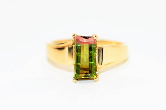Natural Watermelon Tourmaline Ring 10k Solid Gold 1.43ct Solitaire Ring Gemstone Ring Women's Ring Ladies Ring Statement Ring Cocktail Ring