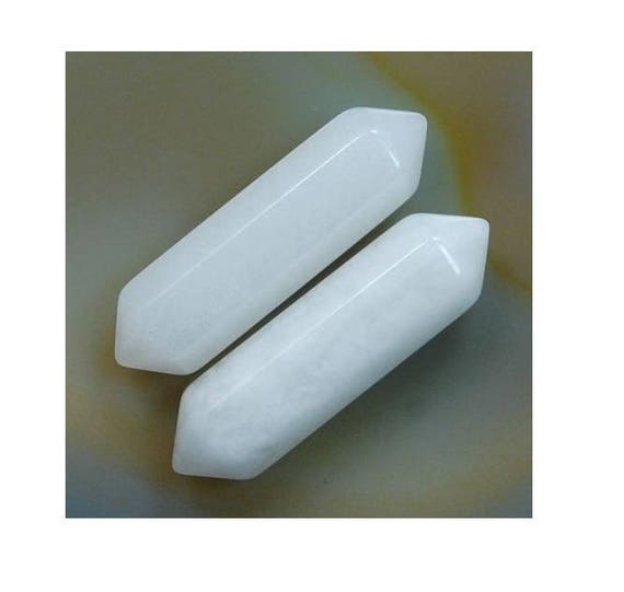 Natural White Jade Double Terminated Point Pendant Chakra Hexagonal Wand Gemstone Stick Reiki Pendant Bead Chakra Stone Crystal