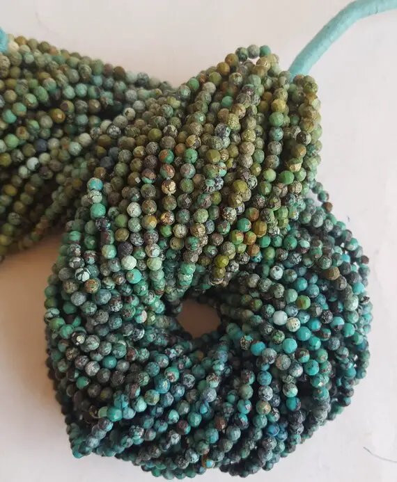 Newly Listed ~~~~  Natural Chrysocolla ~~~~  Faceted Rondelle Beads ~~~ 1 Strand ~~~ 13 Inches ~~~ 3.5 Mm~~for Jewelry Making