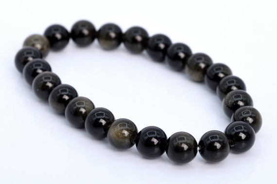 Genuine Natural Obsidian Gemstone Beads 8mm Golden Sheen Round A Quality Bracelet (106655h-1353)