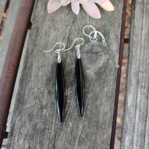 Long black obsidian stick earrings. Dagger earrings. Silver obsidian earrings | Natural genuine Obsidian earrings. Buy crystal jewelry, handmade handcrafted artisan jewelry for women.  Unique handmade gift ideas. #jewelry #beadedearrings #beadedjewelry #gift #shopping #handmadejewelry #fashion #style #product #earrings #affiliate #ad