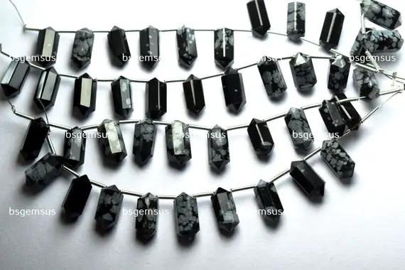 10 Pieces, Natural Black Obsidian Faceted Pointed Fancy Pencil Gemstone Beads 13-14mm