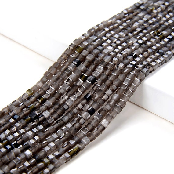 2mm Natural Silver Obsidian Gemstone Grade Aaa Micro Faceted Diamond Cut Cube Loose Beads (p43)