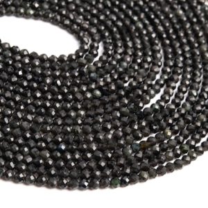 Shop Obsidian Faceted Beads! Genuine Natural Obsidian Gemstone Beads 3MM Rainbow Faceted Round AAA Quality Loose Beads (107172) | Natural genuine faceted Obsidian beads for beading and jewelry making.  #jewelry #beads #beadedjewelry #diyjewelry #jewelrymaking #beadstore #beading #affiliate #ad