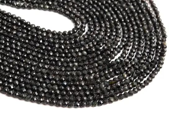 Genuine Natural Obsidian Gemstone Beads 3mm Rainbow Faceted Round Aaa Quality Loose Beads (107172)