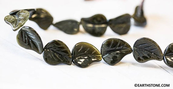 L/ Black Obsidian 18x23mm Leaf Beads 15.5" Strand Natural Obsidian Gemstone Beads For Crafts For Jewelry Making