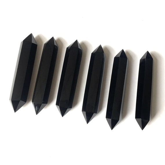 Obsidian Double Terminated Crystal Point Wand Natural Black Obsidian Point Tower Gemstone Wand Point Bulk Wholesale