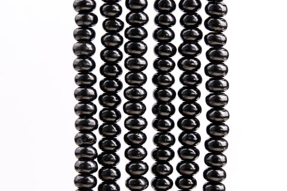 Genuine Natural Obsidian Gemstone Beads 6x4mm Black Rondelle A Quality Loose Beads (117566)