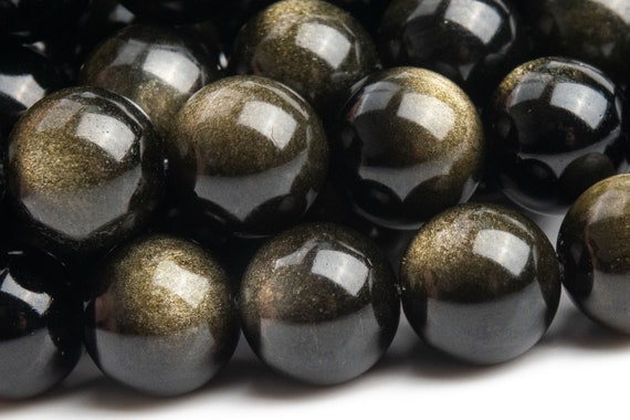 Genuine Natural Obsidian Gemstone Beads 10mm Gold Sheen Round Aaa Quality Loose Beads (101445)