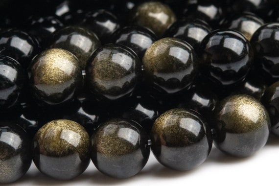 Genuine Natural Obsidian Gemstone Beads 8mm Gold Sheen Round Aaa Quality Loose Beads (100712)