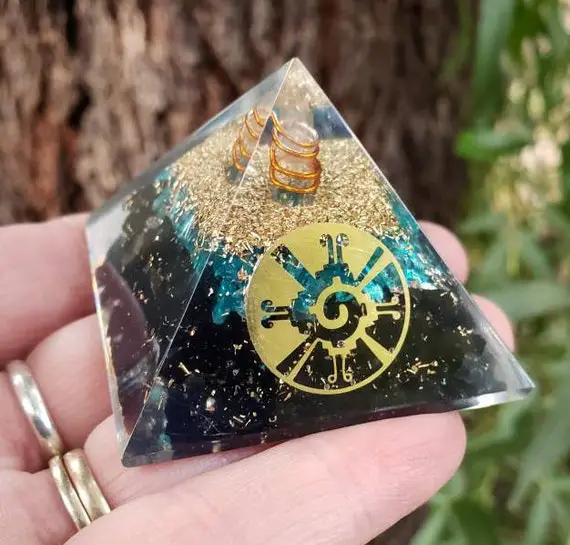 Black Obsidian Orgone Orgonite Pyramid - Emf Protection - Altar Table Crystal - Motivation Crystal - Energy Balancing - Gift For Her Or Him