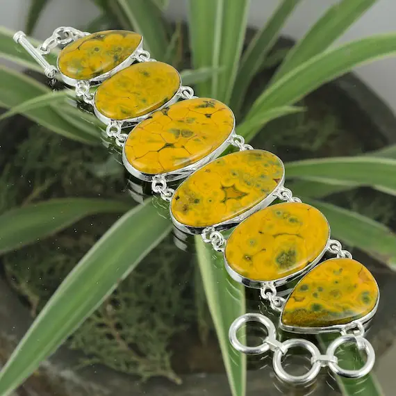 Ocean Jasper Bracelet 925 Sterling Silver Bracelet Adjustable Chain Bracelet Real Gemstone Bracelet Handmade Bracelet Stylish Jewelry