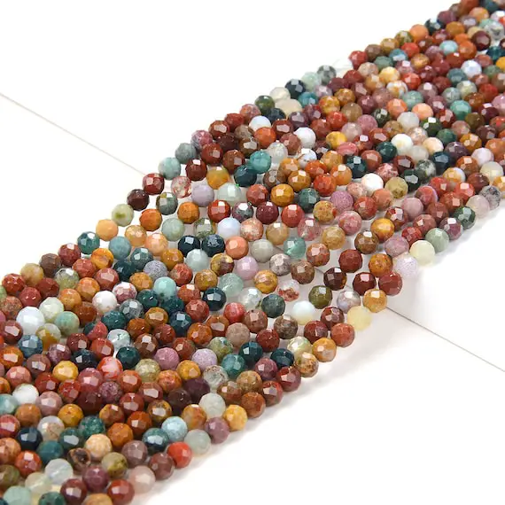 Natural Ocean Jasper Multi Color Gemstone Grade Aaa Micro Faceted Round 3mm 4mm Loose Beads 15 Inch Full Strand (p27)