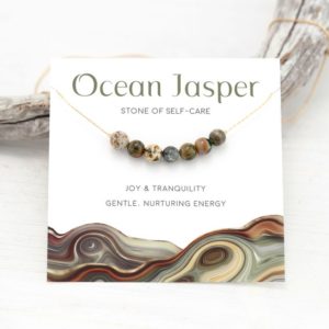Ocean Jasper Necklace, Natural Beaded Gemstone Choker, Encouragement Gift, 14k Gold Filled Chain, Inspirational Gift for Friend Birthday | Natural genuine Ocean Jasper necklaces. Buy crystal jewelry, handmade handcrafted artisan jewelry for women.  Unique handmade gift ideas. #jewelry #beadednecklaces #beadedjewelry #gift #shopping #handmadejewelry #fashion #style #product #necklaces #affiliate #ad