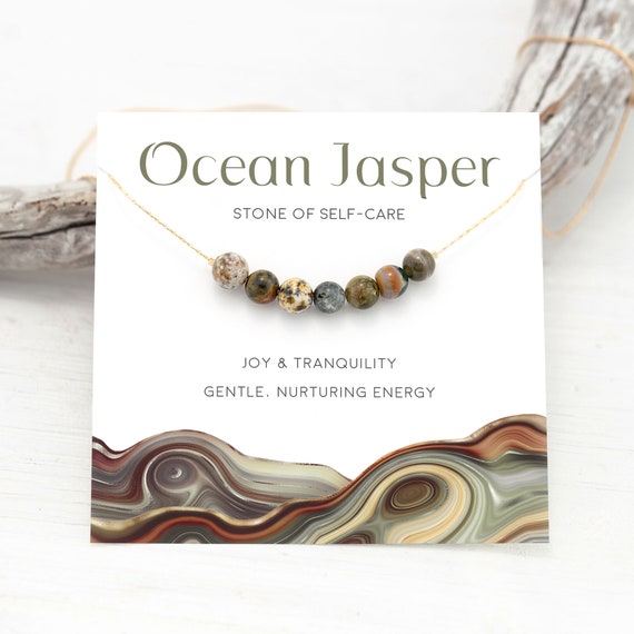 Ocean Jasper Necklace, Natural Beaded Gemstone Choker, Encouragement Gift, 14k Gold Filled Chain, Inspirational Gift For Friend Birthday