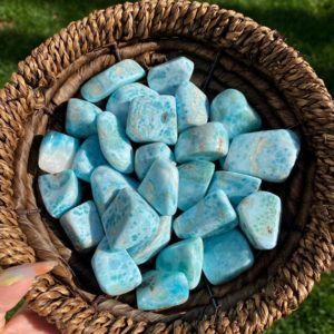 Shop Larimar Stones & Crystals! ONE Intuitively Chosen AA Grade Medium Larimar Tumbled Stone (1.5"-2.5") | Natural genuine stones & crystals in various shapes & sizes. Buy raw cut, tumbled, or polished gemstones for making jewelry or crystal healing energy vibration raising reiki stones. #crystals #gemstones #crystalhealing #crystalsandgemstones #energyhealing #affiliate #ad