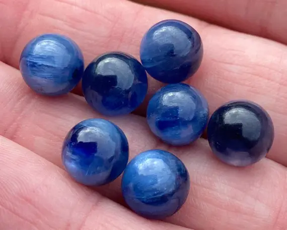 One Tiny Blue Kyanite Sphere Chatoyant Gemmy Bright Blue Kyanite Sheen Deeb Blue