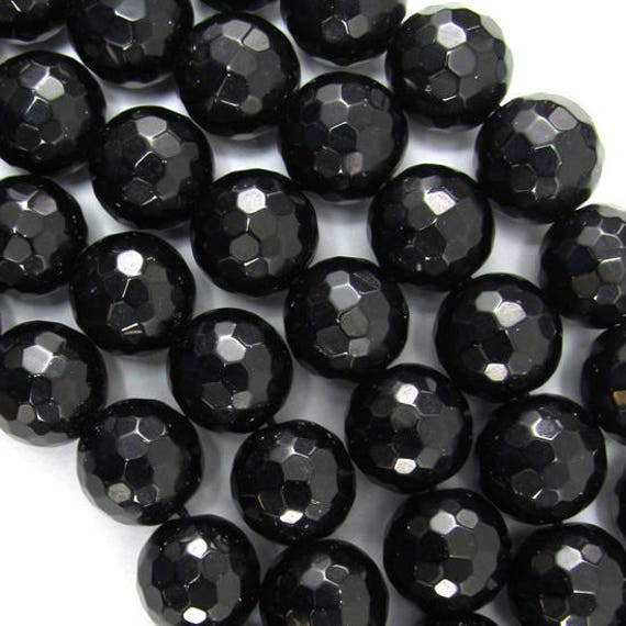 10mm Faceted Black Onyx Round Beads 15" Strand