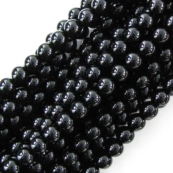 Aa Grade 10mm Black Onyx Round Beads 15" Strand