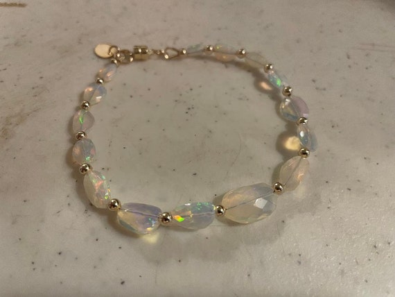 Opal Bracelet - Ethiopian Opal Jewelry - 14k Gold Jewellery - Iridescent - Beaded - Luxe