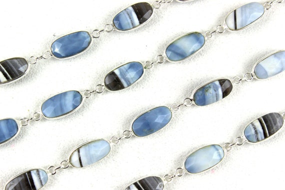 92.5 Sterling Silver 2 Pieces Connectors,natural Bolder Opal Gemstone, Faceted Oval Shape,size 7x13 Mm Silver Connectors For Chain Wholesale