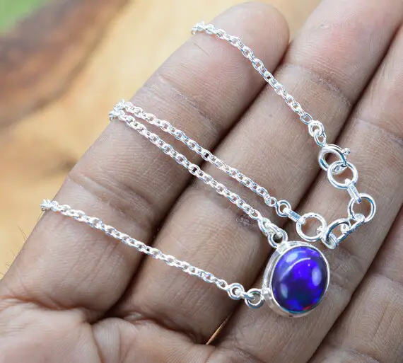 Black Ethiopian Opal 925 Sterling Silver Natural Opal Gemstone Jewelry Chain Necklace