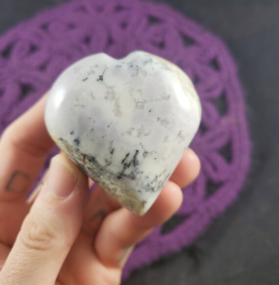 Dendritic Opal Heart Crystal Polished Stones Crystals Natural Yellow Grey Madagascar Heart Shaped Carving Dendrite