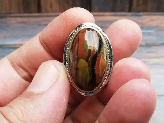 Opalized Petrified Wood Ring Antique Agate Ring Vintage Petrified Wood Band Handmade Luxury Ring