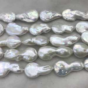 Shop Pearl Chip & Nugget Beads! Natural Freeshape White Freshwater Pearl 14-18mmx20-32mm Nugget Grade A Loose Beads 15 inch Jewelry Bracelet Necklace Material Supply | Natural genuine chip Pearl beads for beading and jewelry making.  #jewelry #beads #beadedjewelry #diyjewelry #jewelrymaking #beadstore #beading #affiliate #ad