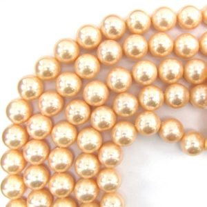 Shop Pearl Round Beads! 14mm pink shell pearl round beads 16" strand S1 | Natural genuine round Pearl beads for beading and jewelry making.  #jewelry #beads #beadedjewelry #diyjewelry #jewelrymaking #beadstore #beading #affiliate #ad