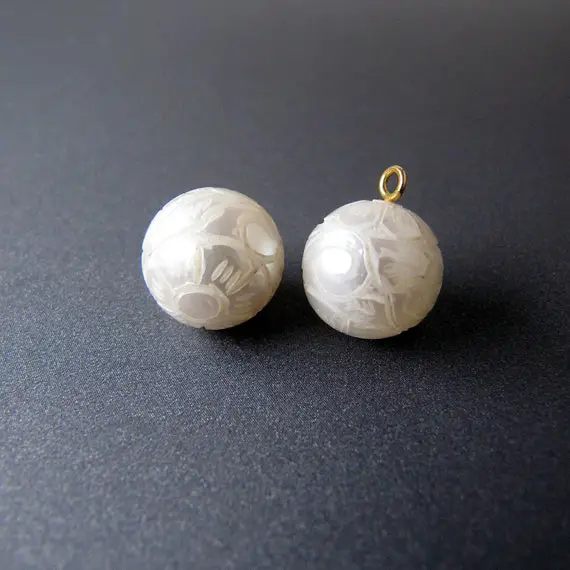 White South Sea Pearls • One Pair • Half Drilled • 10-11-12mm • Hand Carved • Perfect Round • Genuine Natural Salt Water Pearls