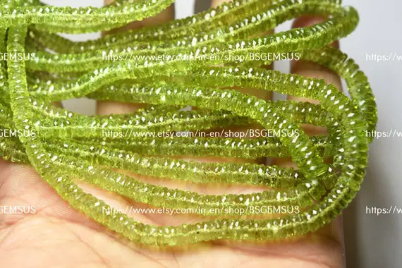 6 Inches Strand,aaa Quality, Natural Peridot Faceted  Wheel Shape Beads, Size 5-6.5mm