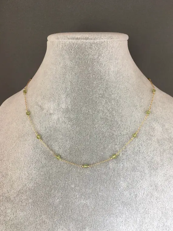 Peridot And Gold Necklace - Green Gemstone Necklace - August Birthstone Jewelry - Gemstone Chain