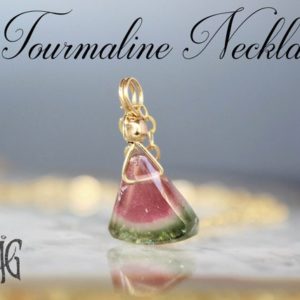 Shop Watermelon Tourmaline Jewelry! Petite Watermelon Tourmaline Necklace, Tourmaline Necklace, Raw Watermelon Tourmaline Pendant Necklace, Gemstone Necklace, Crystal Necklace | Natural genuine Watermelon Tourmaline jewelry. Buy crystal jewelry, handmade handcrafted artisan jewelry for women.  Unique handmade gift ideas. #jewelry #beadedjewelry #beadedjewelry #gift #shopping #handmadejewelry #fashion #style #product #jewelry #affiliate #ad