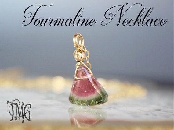 Petite Watermelon Tourmaline Necklace, Tourmaline Necklace, Raw Watermelon Tourmaline Pendant Necklace, Gemstone Necklace, Crystal Necklace
